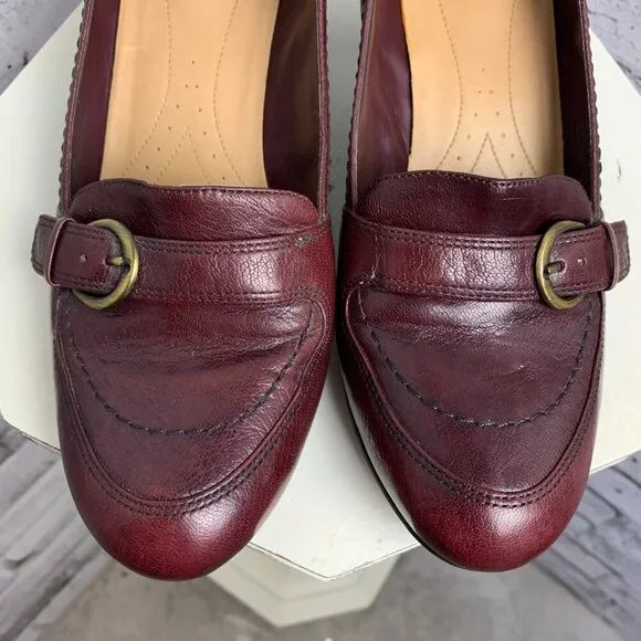 Naturalizer N5 Comfort Burgundy Leather Mid Block Heel Loafer Pump - Picture 4 of 9